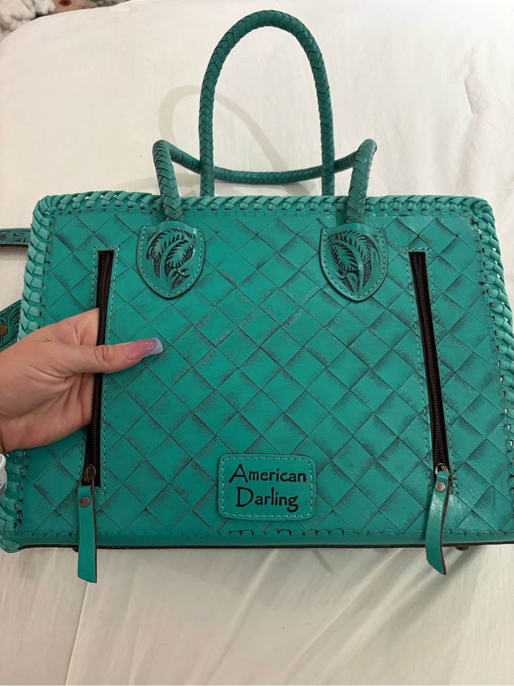 American Darling Turquoise Hand Tooled Leather Conceal Carry bag - Picture 4 of 12